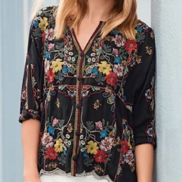 Johnny Was Cabo long sleeve button down embroidered floral tribal blouse jacket - Picture 4 of 6